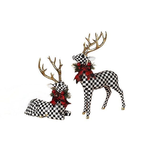 Black & White Check w/Gold Holiday Reindeer - Monogram Market