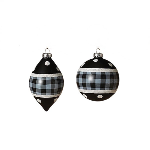 Black & White Plaid & Polka Dots Christmas Ornaments, 4.5" - Monogram Market
