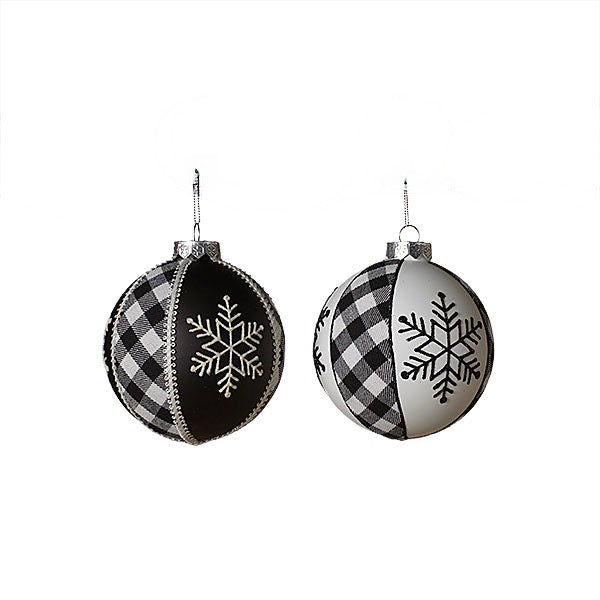 Black & White Plaid Snowflake Christmas Ball Ornaments, 4" - Monogram Market