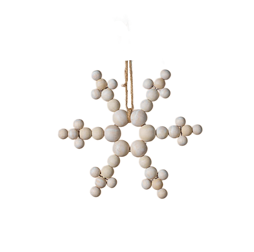 White Wood Bead Snowflake Ornament, 7.5" - Monogram Market