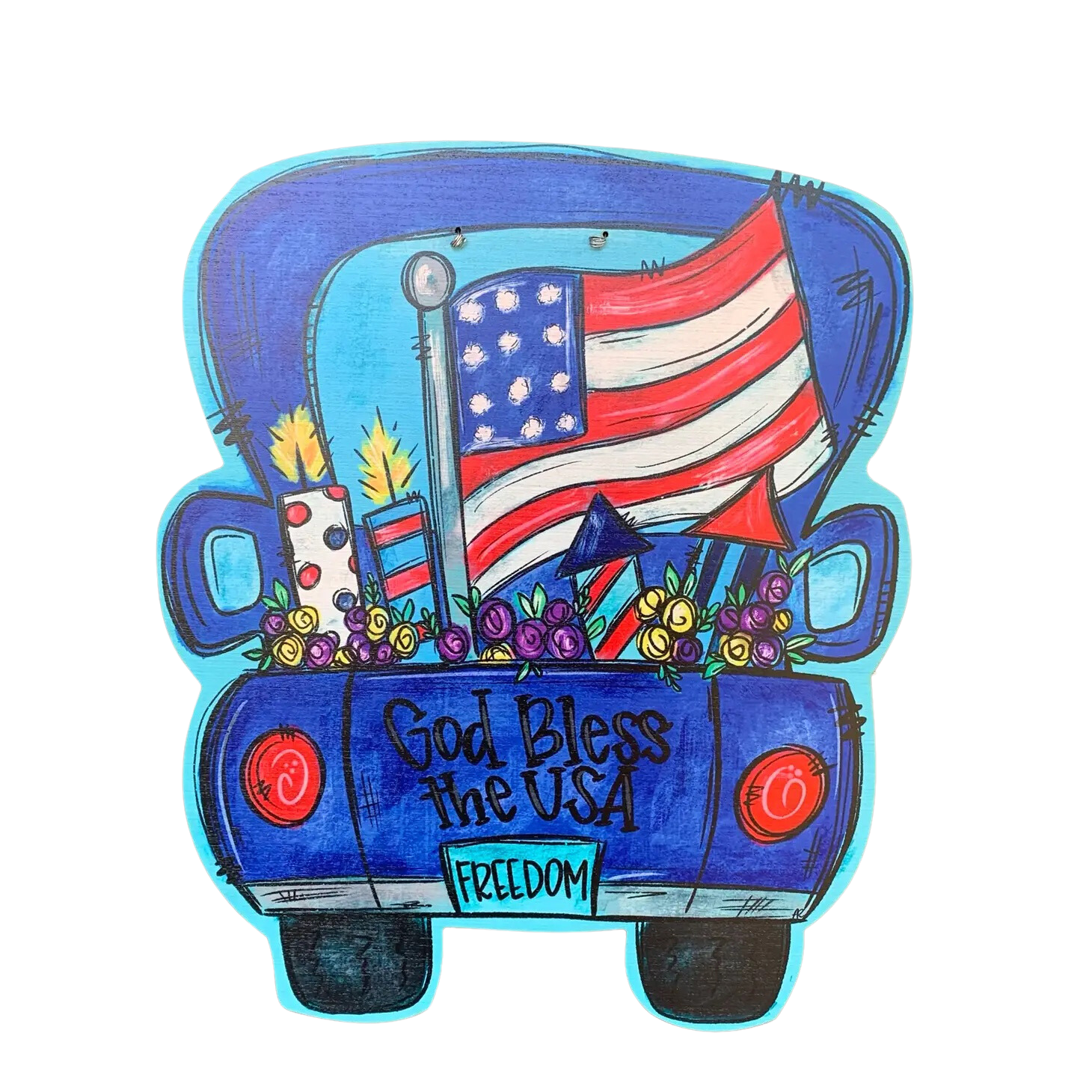 Patriotic Truck Wooden Door Hanger