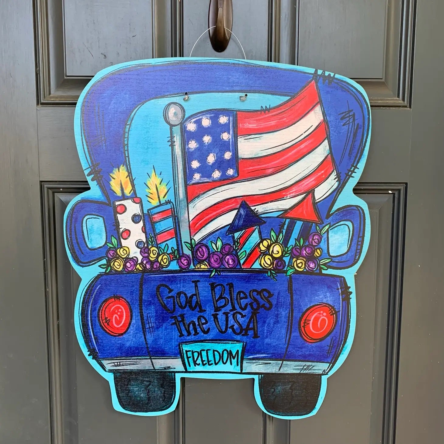 Patriotic Truck Wooden Door Hanger - Thumbnail 2