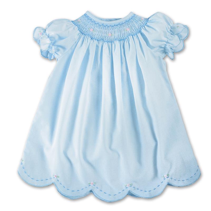 Baby Blue Smocked Scalloped Daygown - Monogram Market