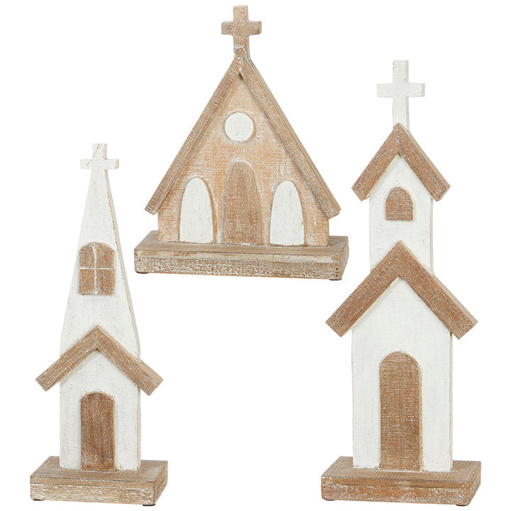 RAZ - Wooden Tabletop Churches - Monogram Market