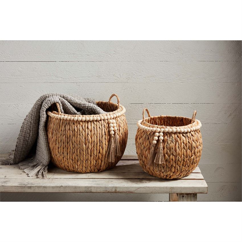 Mud Pie - Beaded Hyacinth Baskets - Monogram Market