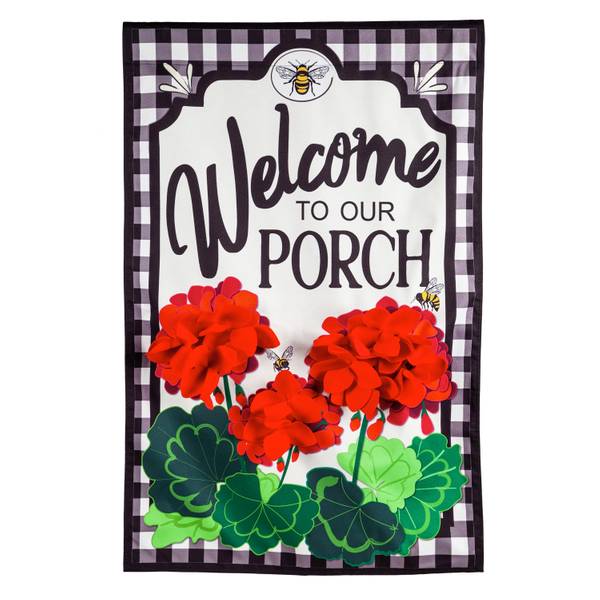 Welcome to our Porch Geraniums Garden Linen Flag