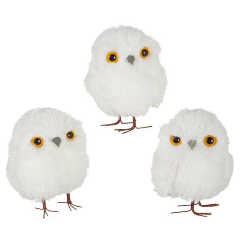 RAZ - White Furry Owl Christmas Ornaments, 4" - Monogram Market