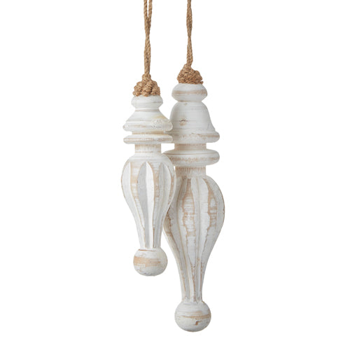 RAZ - Distressed White Wood Finial Ornaments - Monogram Market