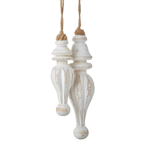 Distressed White Wood Finial Ornament