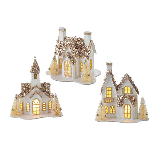 RAZ White & Gold Lighted House Christmas Ornament - Thumbnail 2