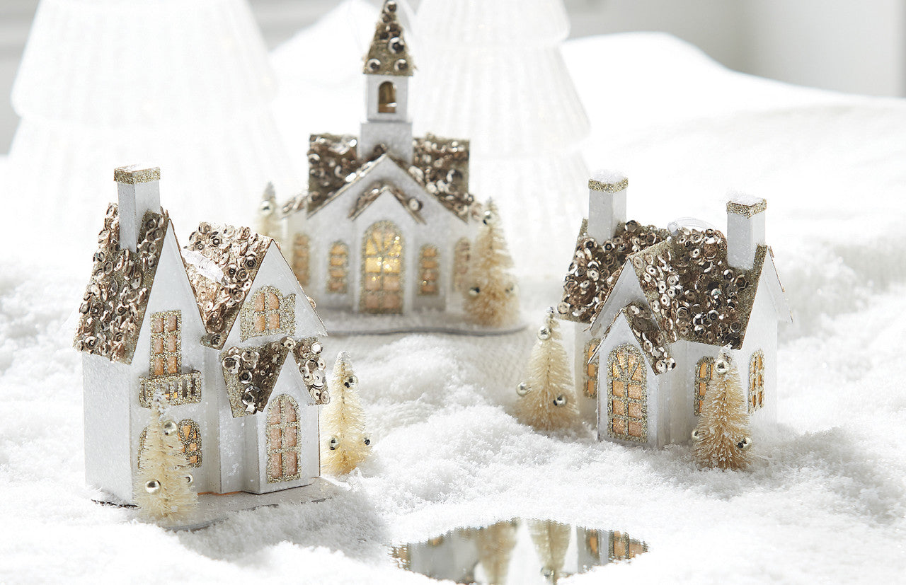 RAZ White & Gold Lighted House Christmas Ornament