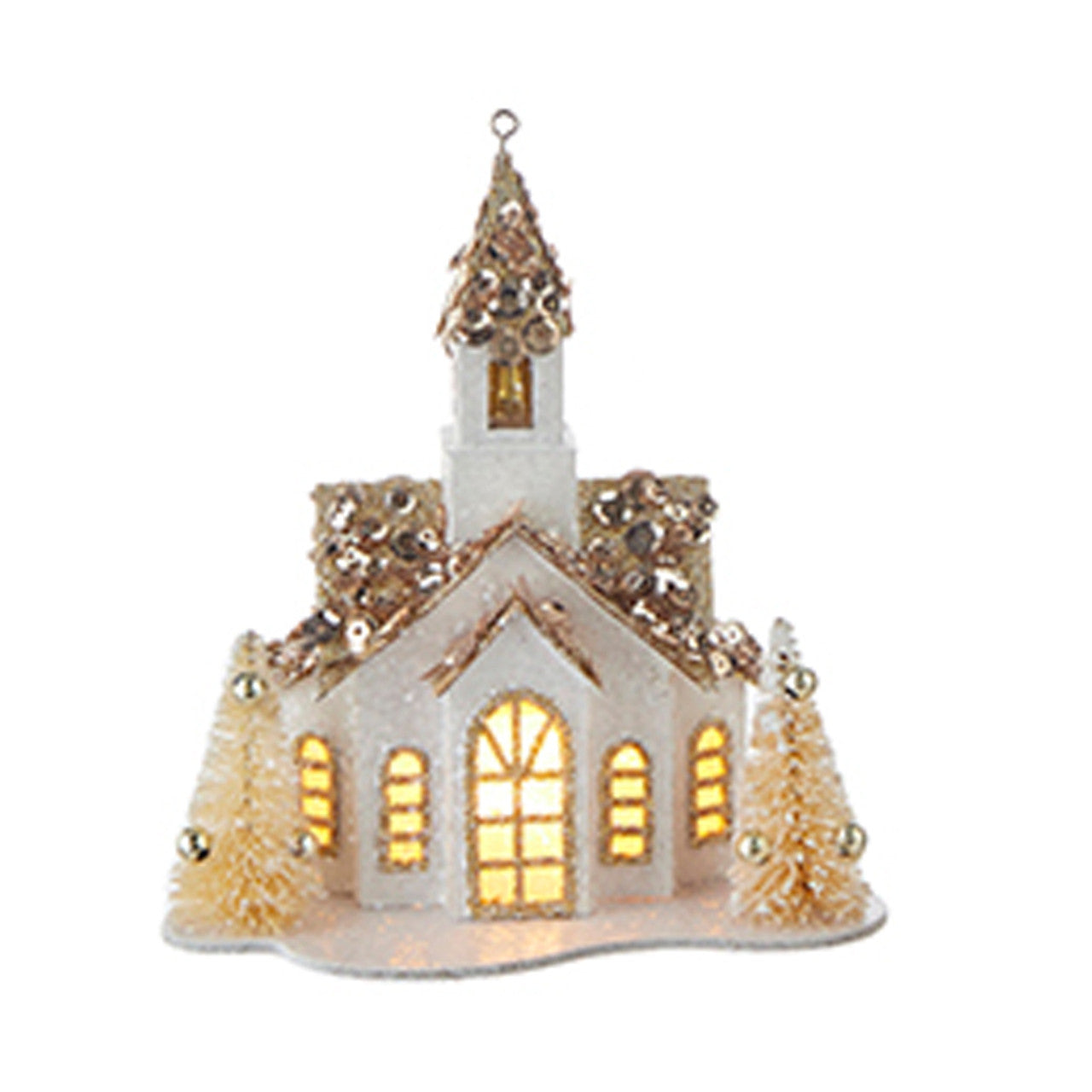 RAZ White & Gold Lighted House Christmas Ornament - Thumbnail 4