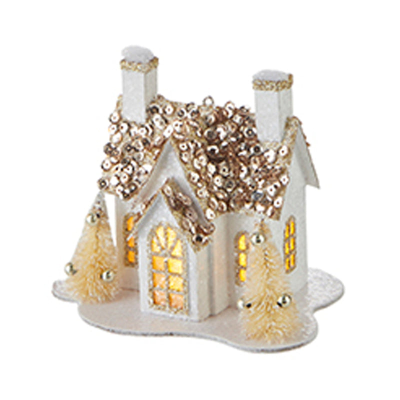 RAZ - White & Gold Lighted House Christmas Ornaments, 5" - Monogram Market