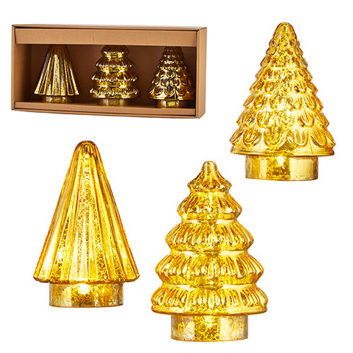 RAZ - Gold Lighted Mercury Glass Trees, 6" - Monogram Market