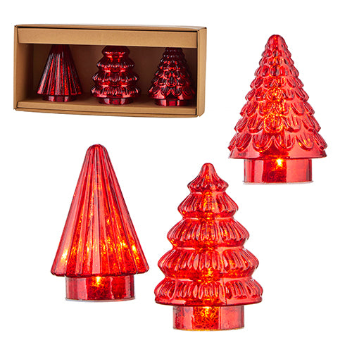 RAZ - Red Lighted Mercury Glass Trees, 6" - Monogram Market