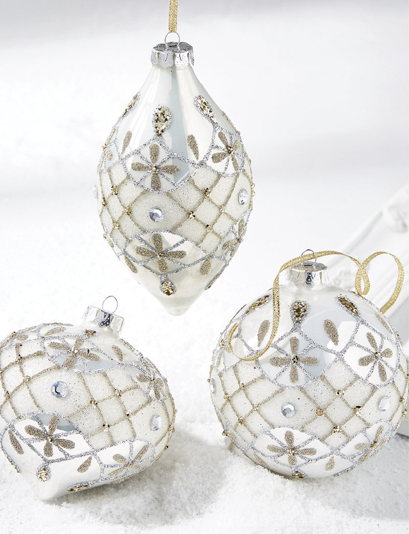 RAZ - Diamond Point Jeweled Glass Christmas Ornaments, 6" - Monogram Market