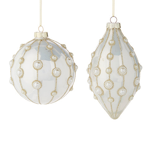 Pearl Embellished White Glass Christmas Ornament - Thumbnail 3