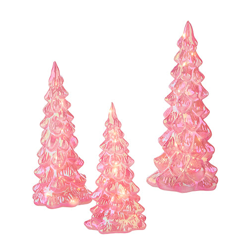RAZ - Pink Iridescent Mercury Glass Lighted Christmas Trees - Monogram Market