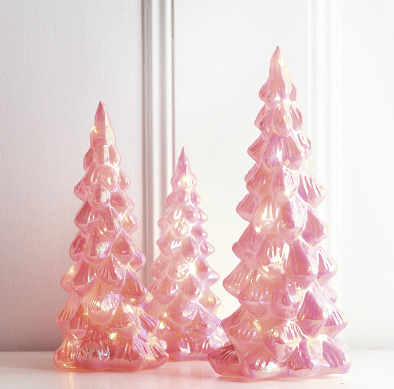 RAZ - Pink Iridescent Mercury Glass Lighted Christmas Trees - Monogram Market