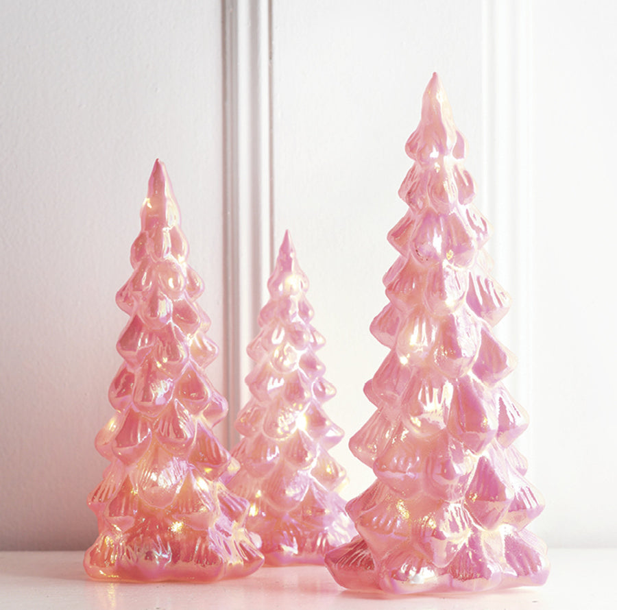 Set of 3 Large Lighted Iridescent Glass Christmas Trees 2599500