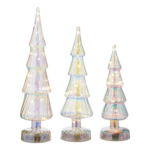 RAZ - White Iridescent Mercury Glass Lighted Christmas Trees - Monogram Market