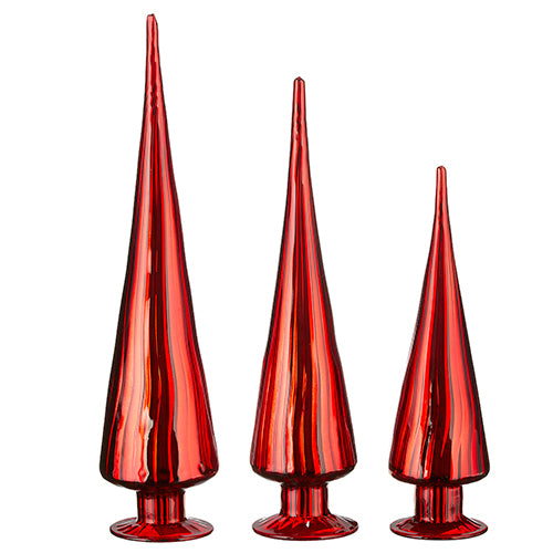 RAZ - Red Ribbed Mercury Glass Christmas Trees - Monogram Market