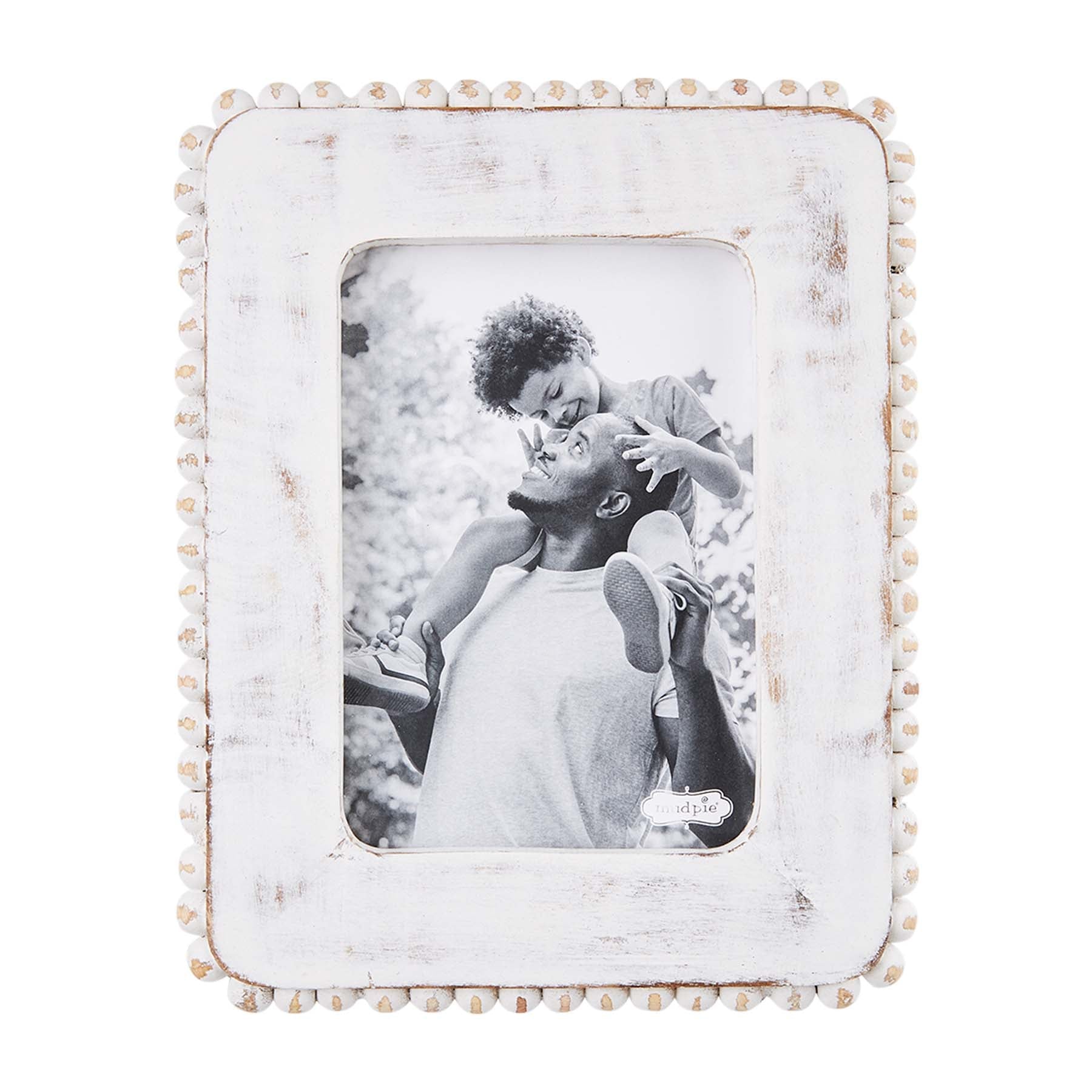 Mud Pie White Beaded Wood Frame - Thumbnail 2