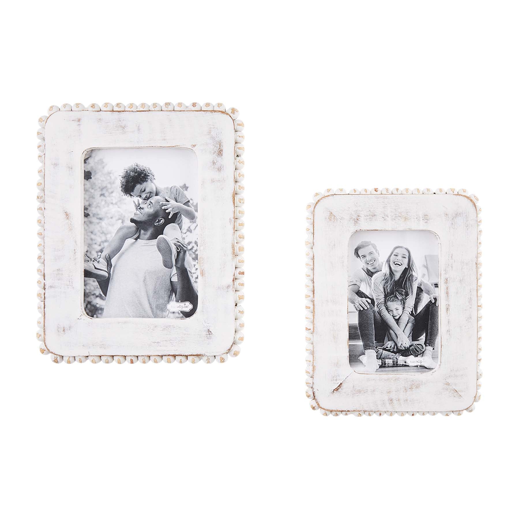 Mud Pie White Beaded Wood Frame