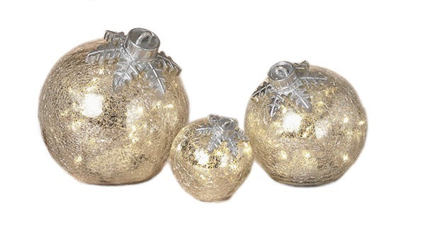 Lighted Crackle Glass Tabletop Christmas Ornaments, Silver - Monogram Market