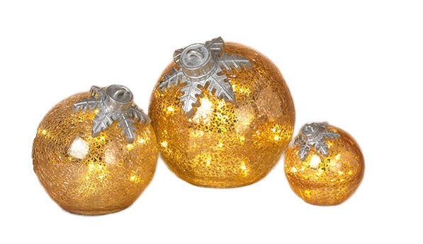 Lighted Crackle Glass Tabletop Christmas Ornaments, Gold - Monogram Market