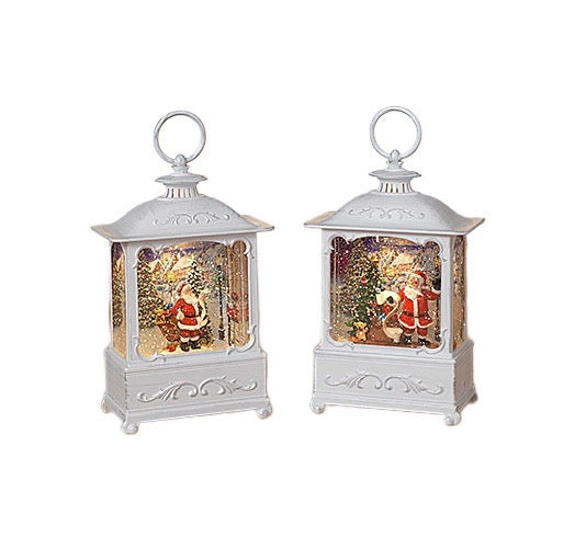 Lighted Water Lantern With Santa In Swirling Glitter