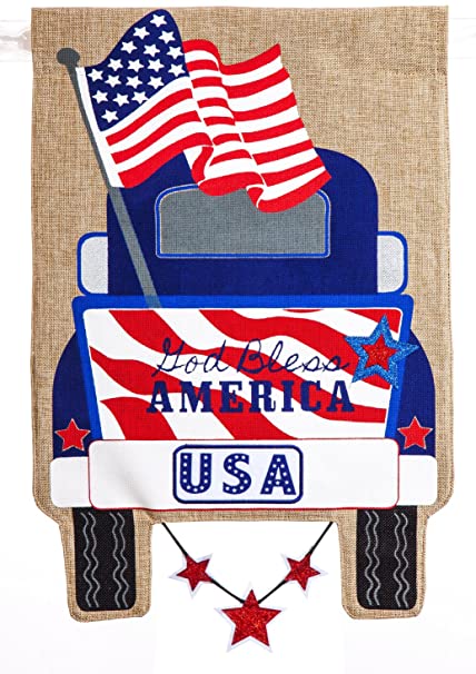 Patriotic Pickup Truck Garden Flag