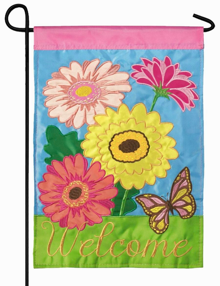 Gerber Daisy Welcome Double Appliqué Garden Flag