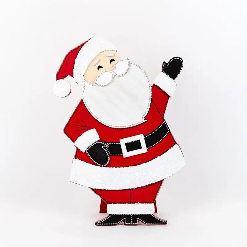 Adams & Co. - Wood Cutout Christmas Santa on Stand, 12" - Monogram Market