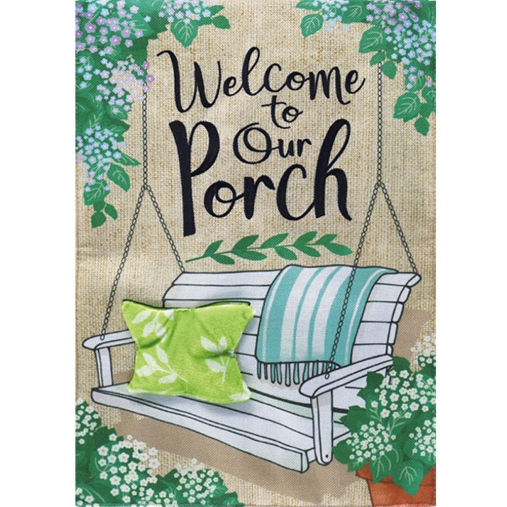 Porch Swing Welcome Garden Burlap Flag - Monogram Market