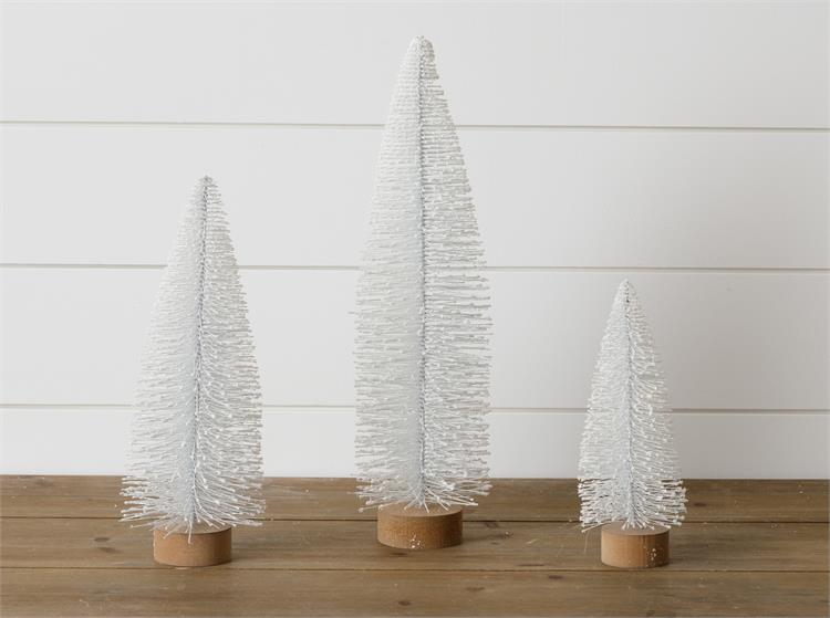Bottle Brush Christmas Trees, Frosted White Glitter - Monogram Market