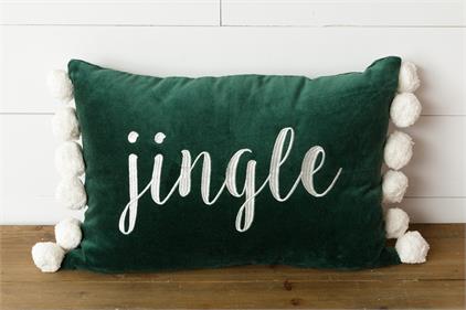 Jingle Velvet Pom Pom Christmas Pillow, Green - Monogram Market