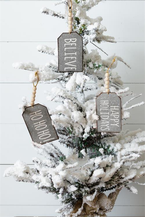 Galvanized Christmas Ornament Tags - Believe, Happy Holidays, Ho Ho Ho - Monogram Market