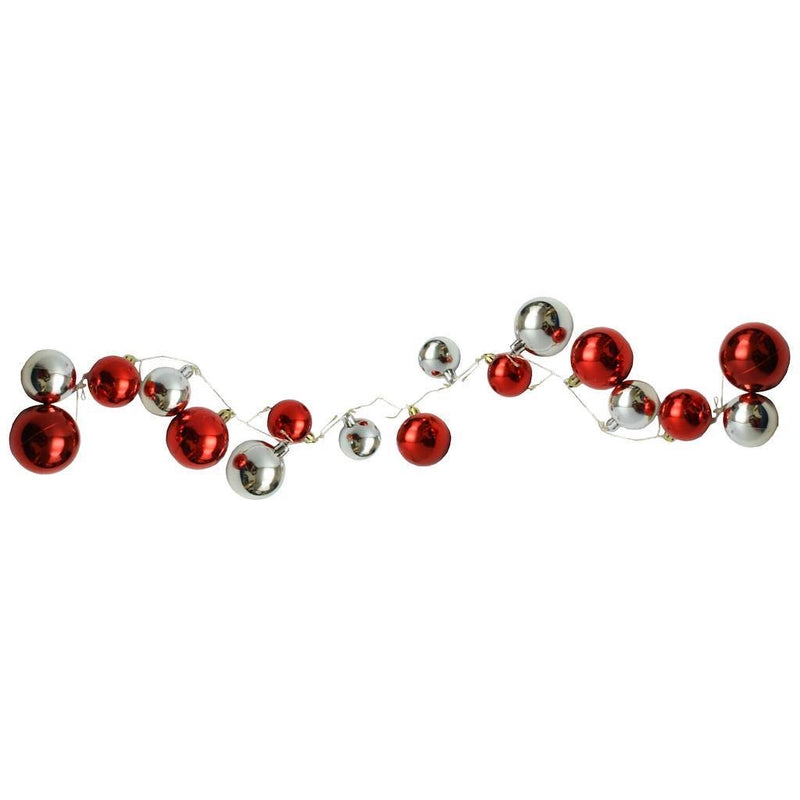 Red & Silver Lighted Christmas Ornament Garland, 58.5" - Monogram Market