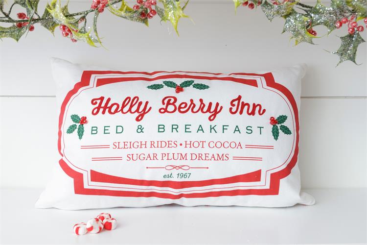 Holly Berry Inn Christmas Pillow - Two Sided - Monogram Market