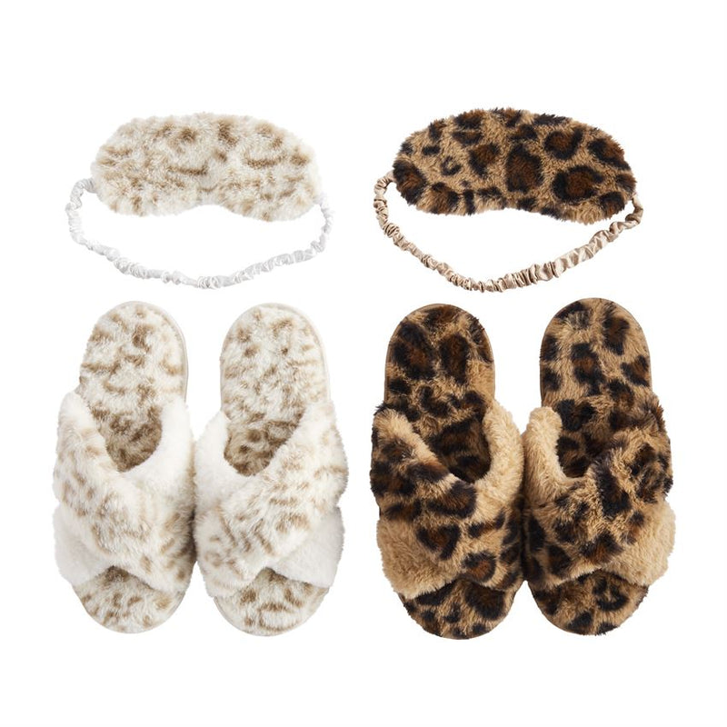 Mud Pie - Leopard Slippers & Sleep Mask Set - Monogram Market