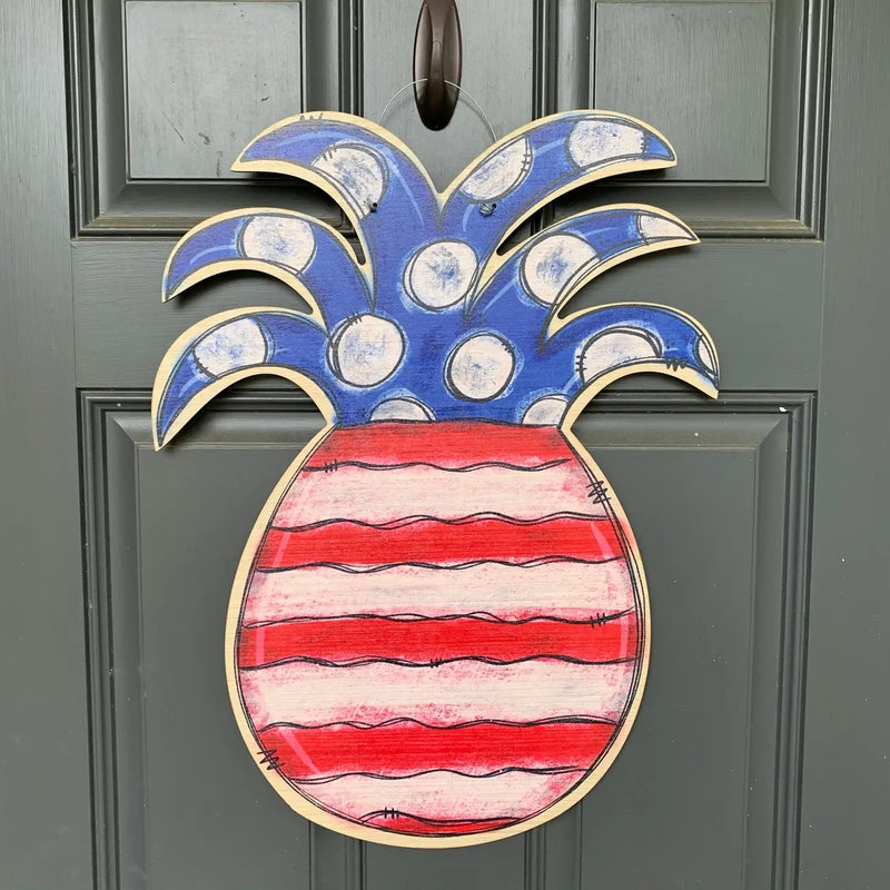 Patriotic Pineapple Wooden Door Hanger - Monogram Market
