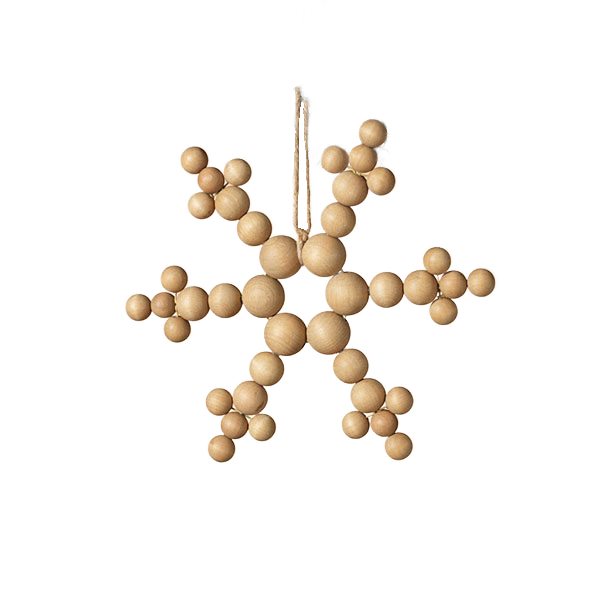 Natural Wood Bead Snowflake Ornament, 12" - Monogram Market