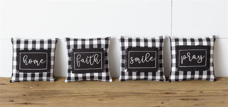 Mini Black & White Buffalo Plaid Pillows - Home, Pray, Smile, Faith - Monogram Market