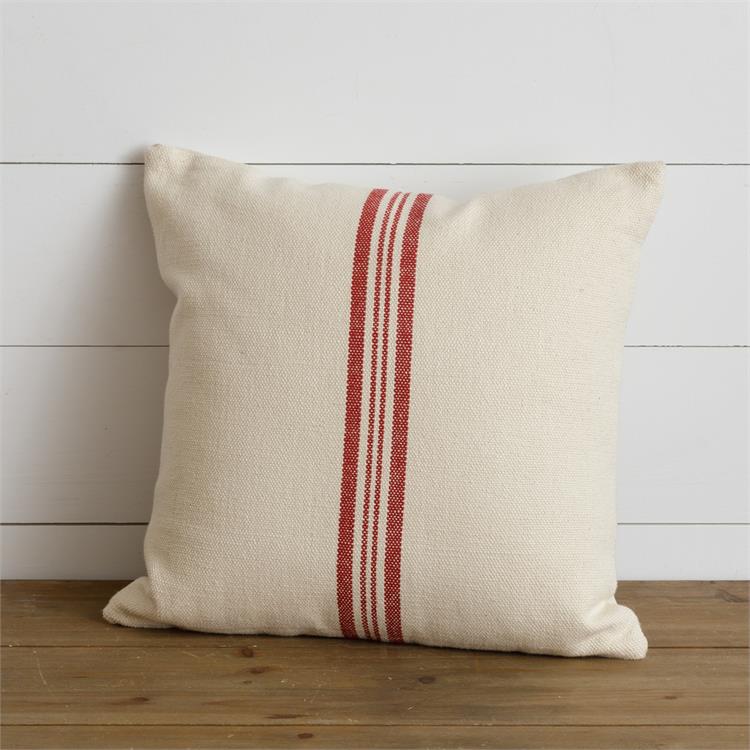 Grain Sack Striped Pillow, Red - Monogram Market