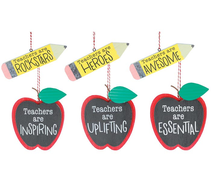 Teacher Christmas Ornaments - Apples & Pencils - Monogram Market