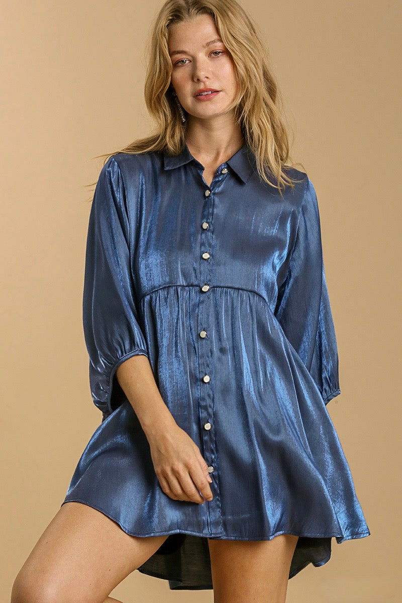 Umgee - Satin Tiered Back Tunic/Dress, Midnight Blue L Umgee - Satin Tiered Back Tunic/Dress, Midnight Blue L
