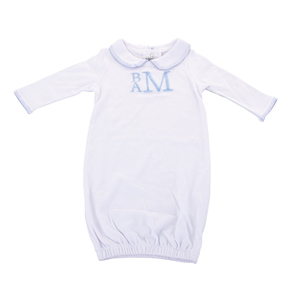 Baby Gown, Blue Stitched Trim - Monogram Market