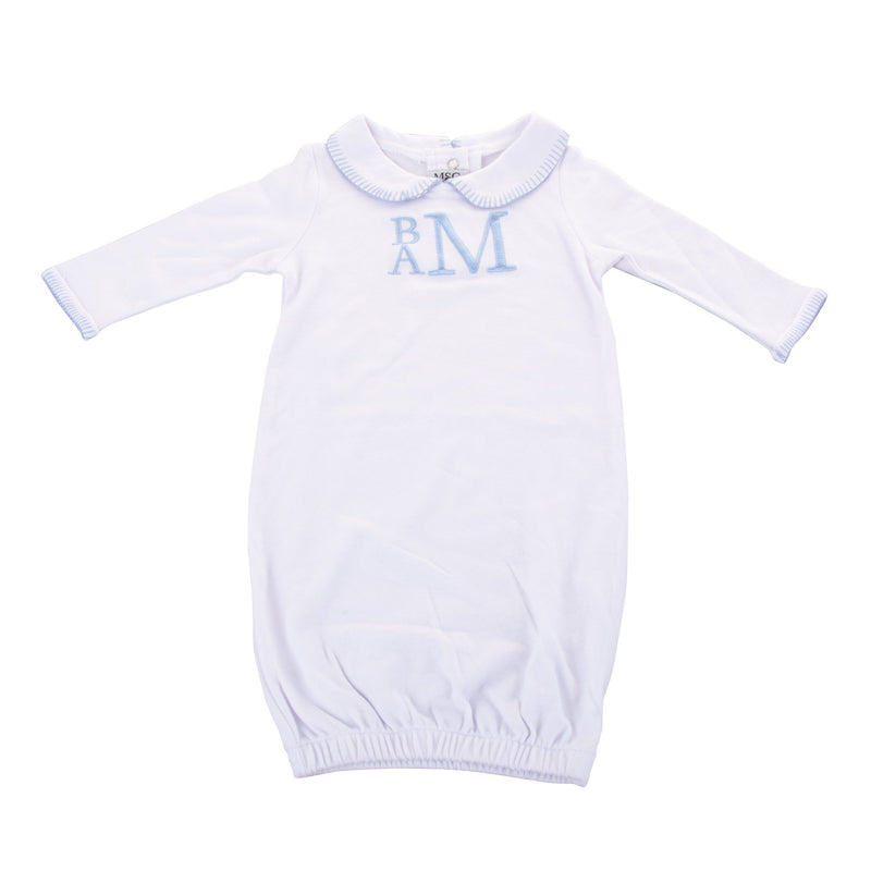 Baby Gown, Blue Stitched Trim - Monogram Market