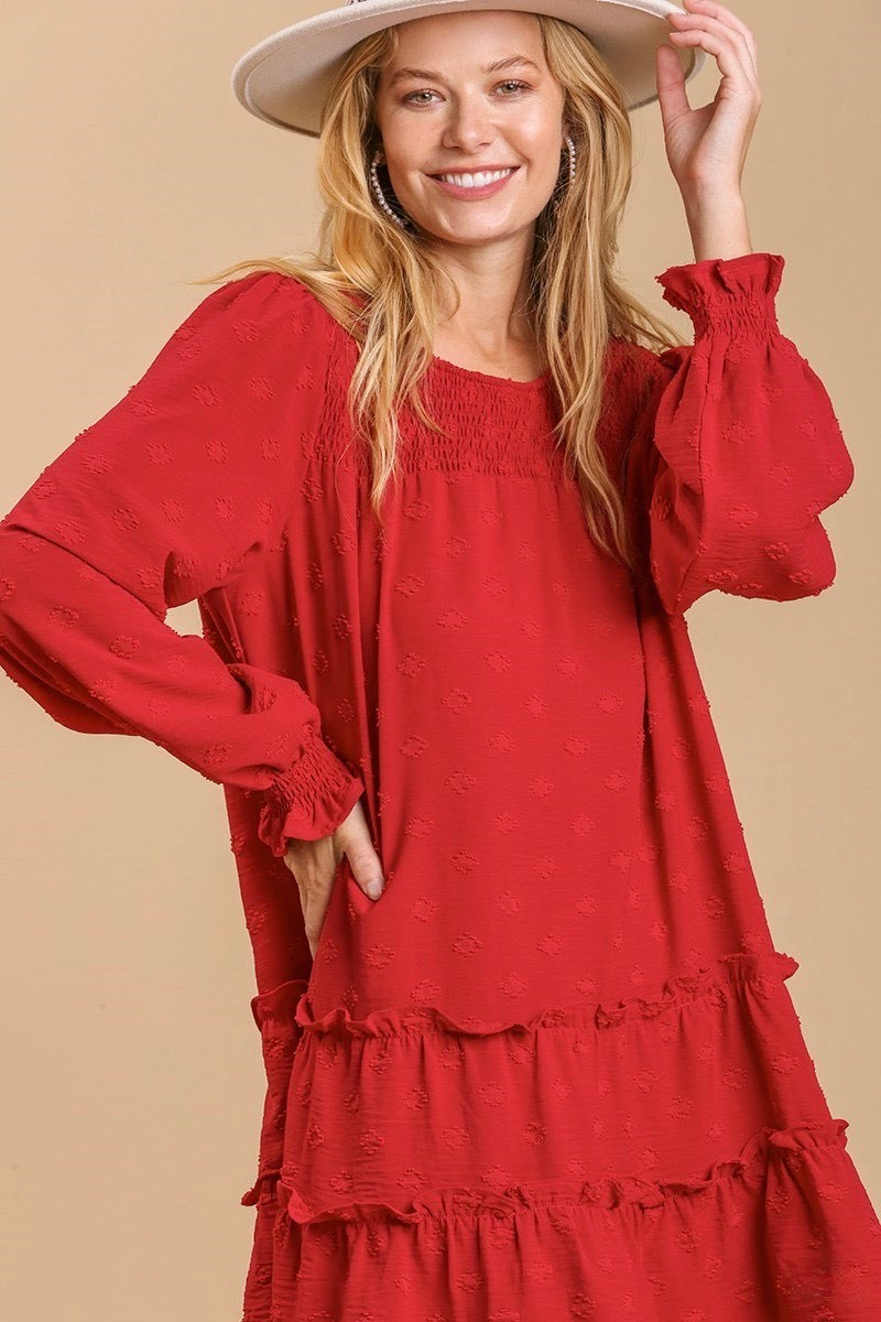 Umgee - Swiss Dot Tiered Dress, Red - Monogram Market